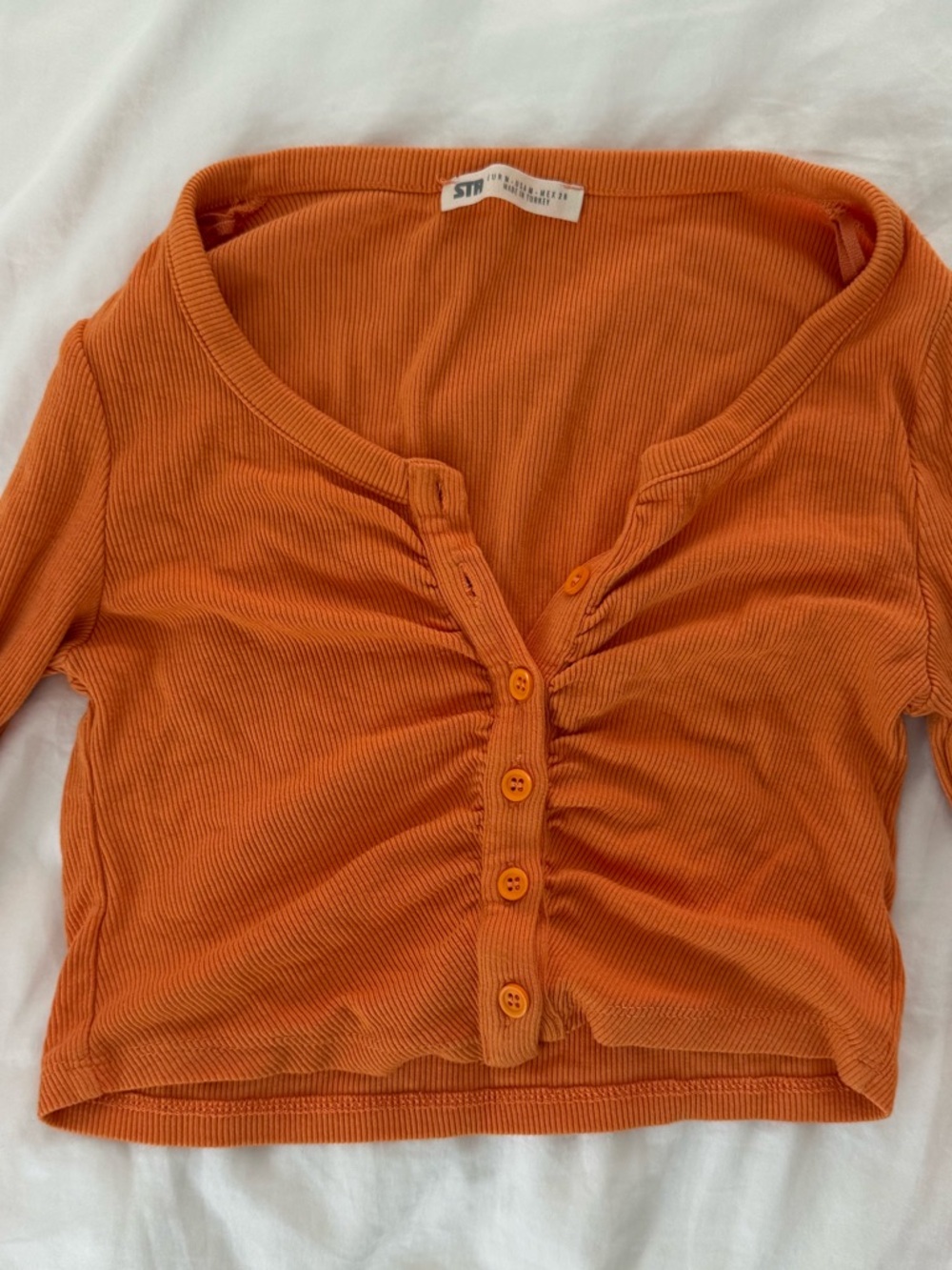 Orange Ribbed Button-Front Crop Top - Picture 2 of 4